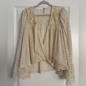 Free People Cream and Gold Blouse